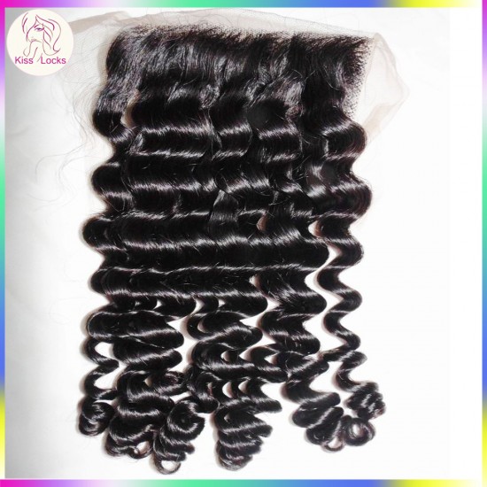 Great Curly Closure 10A Kiss Locks Raw Virgin Hair Lace Top Closures deep curls Matching Hair Types Burmese & Cambodian