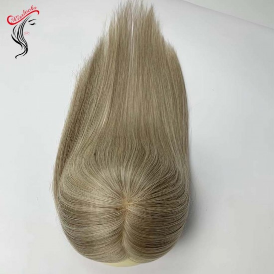 Silk base 3"x5" women's toppers 100% high quality Raw human hair #P9/613 blended colors grey coverage Silk base 3"x5" women's toppers 100% high quality Raw human hair #P9/613 blended colors grey coverage