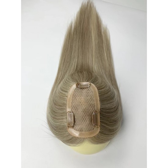 Silk base 3"x5" women's toppers 100% high quality Raw human hair #P9/613 blended colors grey coverage Silk base 3"x5" women's toppers 100% high quality Raw human hair #P9/613 blended colors grey coverage