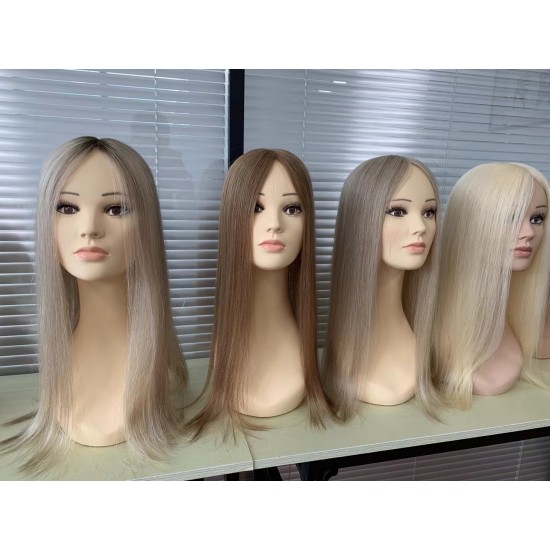 Silk base 3"x5" women's toppers 100% high quality Raw human hair #P9/613 blended colors grey coverage Silk base 3"x5" women's toppers 100% high quality Raw human hair #P9/613 blended colors grey coverage