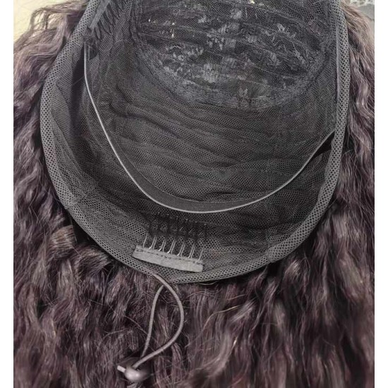 Half Women Wig with Adjustable Drawstring Raw Burmese Human Hair Glueless Breathable deep Curly Machine Wig