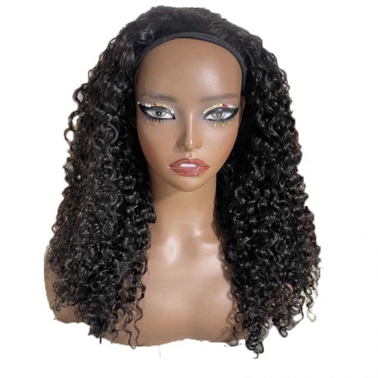 Half Women Wig with Adjustable Drawstring Raw Burmese Human Hair Glueless Breathable deep Curly Machine Wig