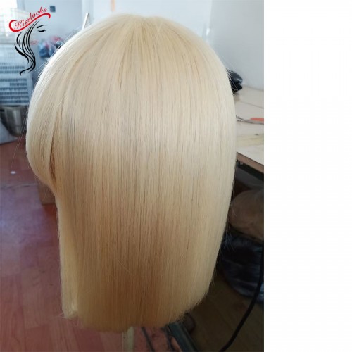 Raw Laotian Straight Body Wave deep wave curly Bob Machine wig with bang 8" 10" 12" shorter lengths affordable price